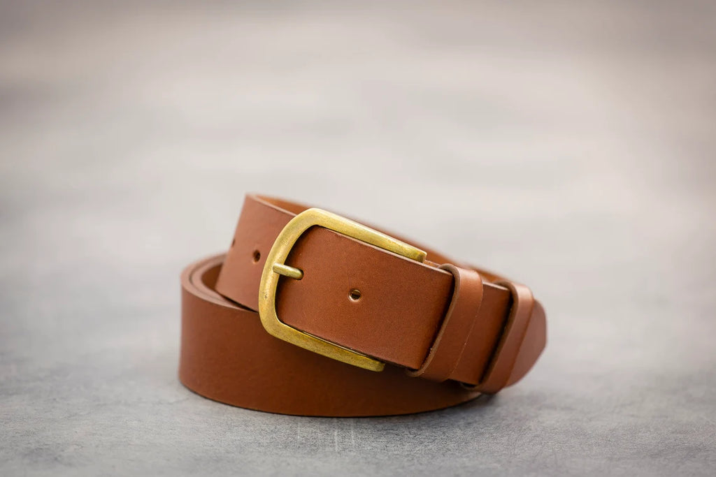 Men’s Genuine Leather Belt with Brass Buckle – Brown