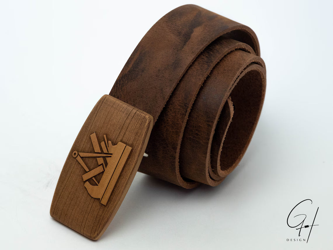 Master Craftsman Wooden Buckle Leather Belt