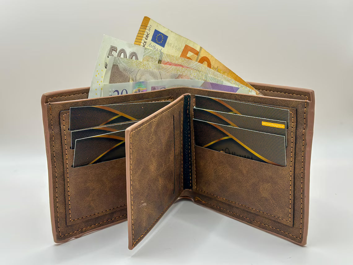 Men’s Genuine Leather Wallet with Zipper Pocket – Brown