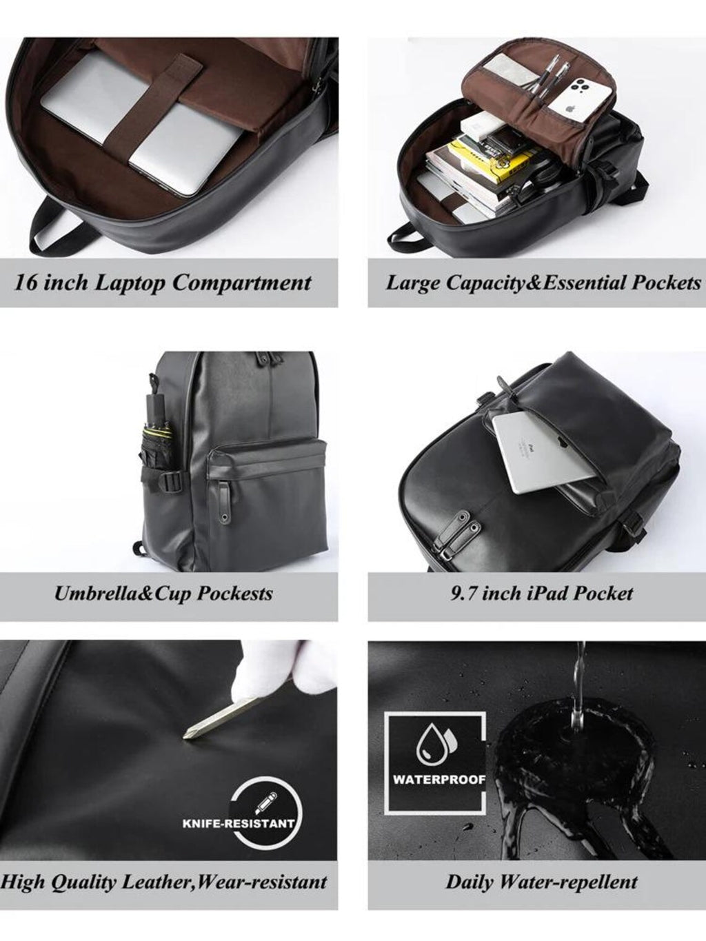 Urban Elite Waterproof Leather Laptop Backpack