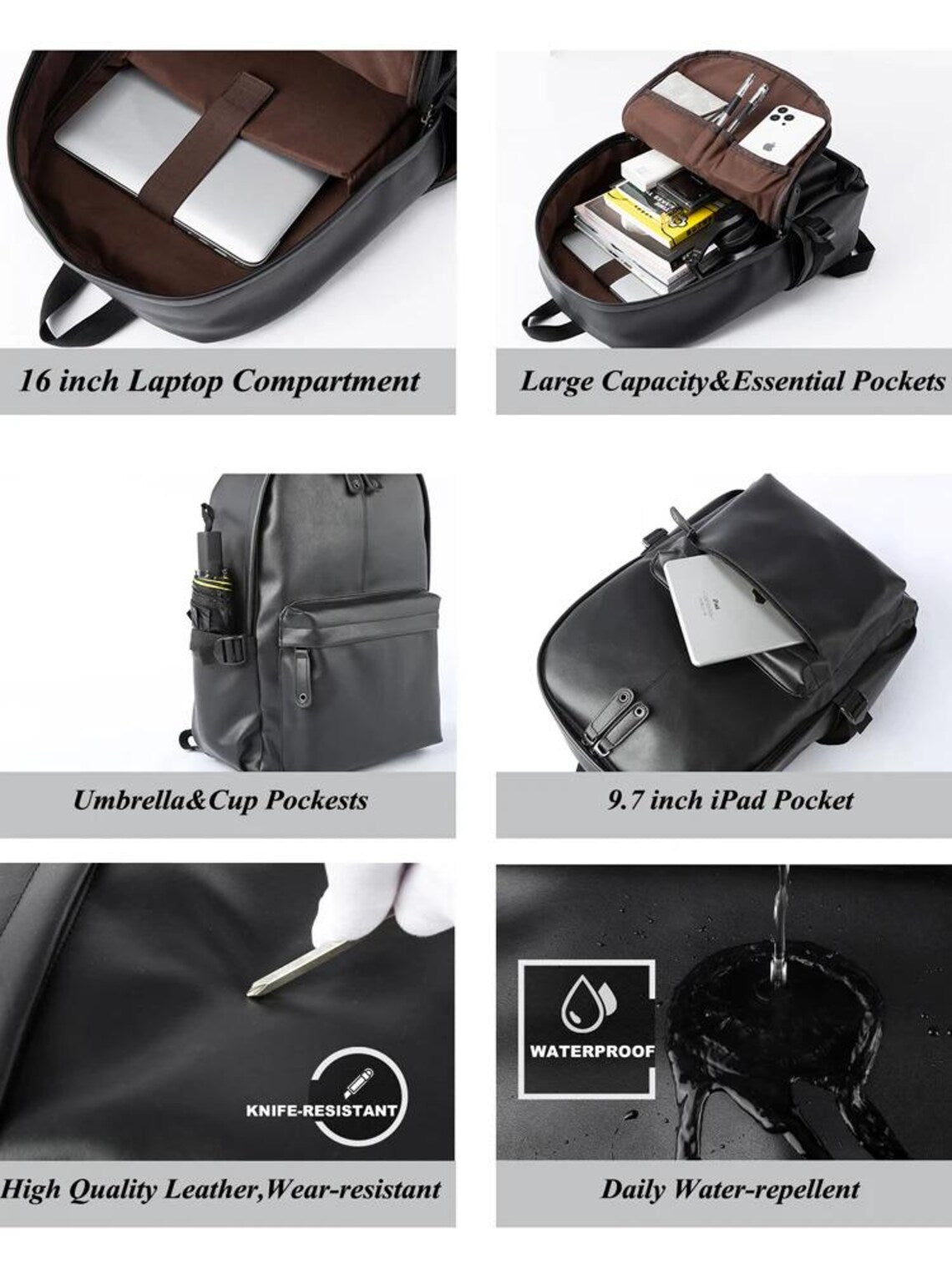 Urban Elite Waterproof Leather Laptop Backpack