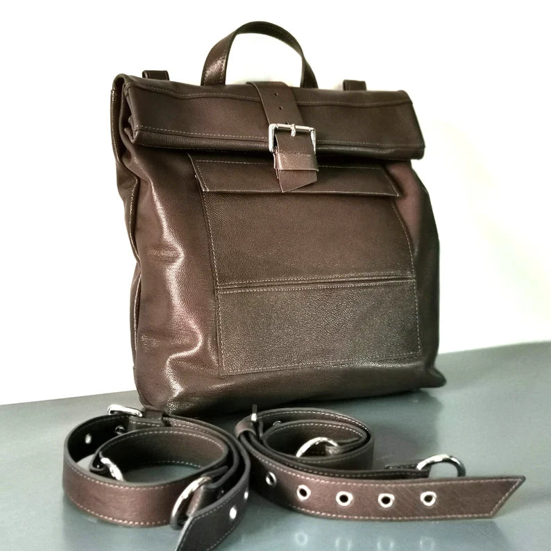 Premium Roll-Top Leather Backpack