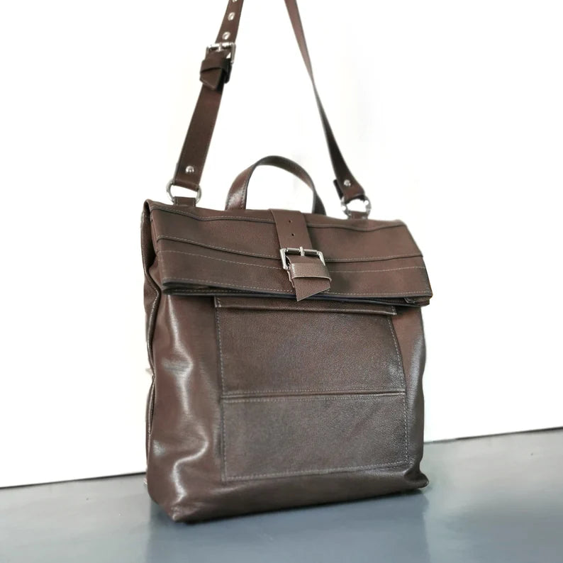 Premium Roll-Top Leather Backpack