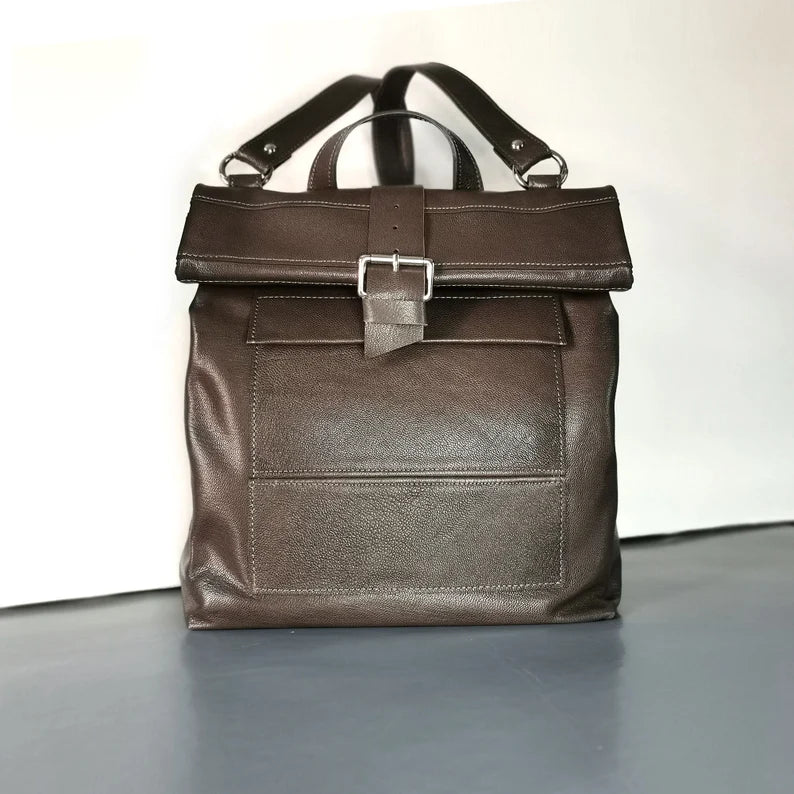 Premium Roll-Top Leather Backpack